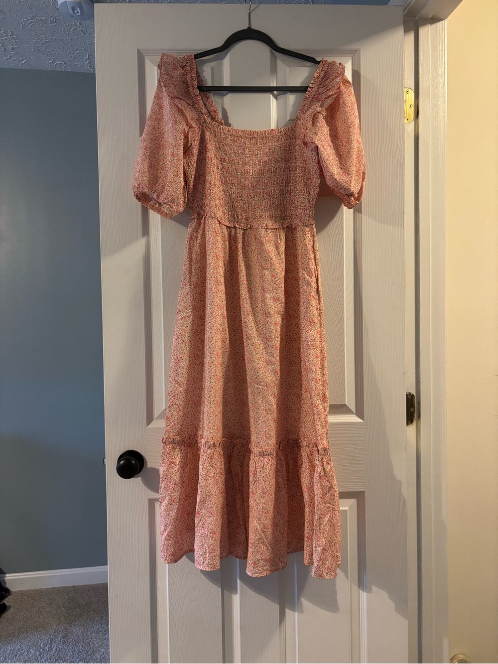 Vineyard Vines Peach Floral Smocked Midi Dress